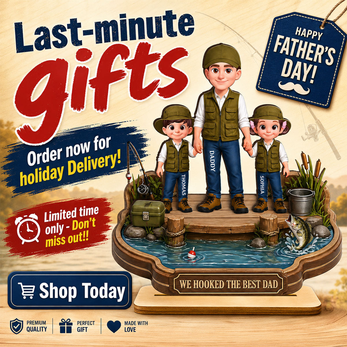 Dad's Little Fishing Partners - Personalized 2-Layered Wooden Plaque - Heartfelt Gift For Fishing Dad, Gift For Husband