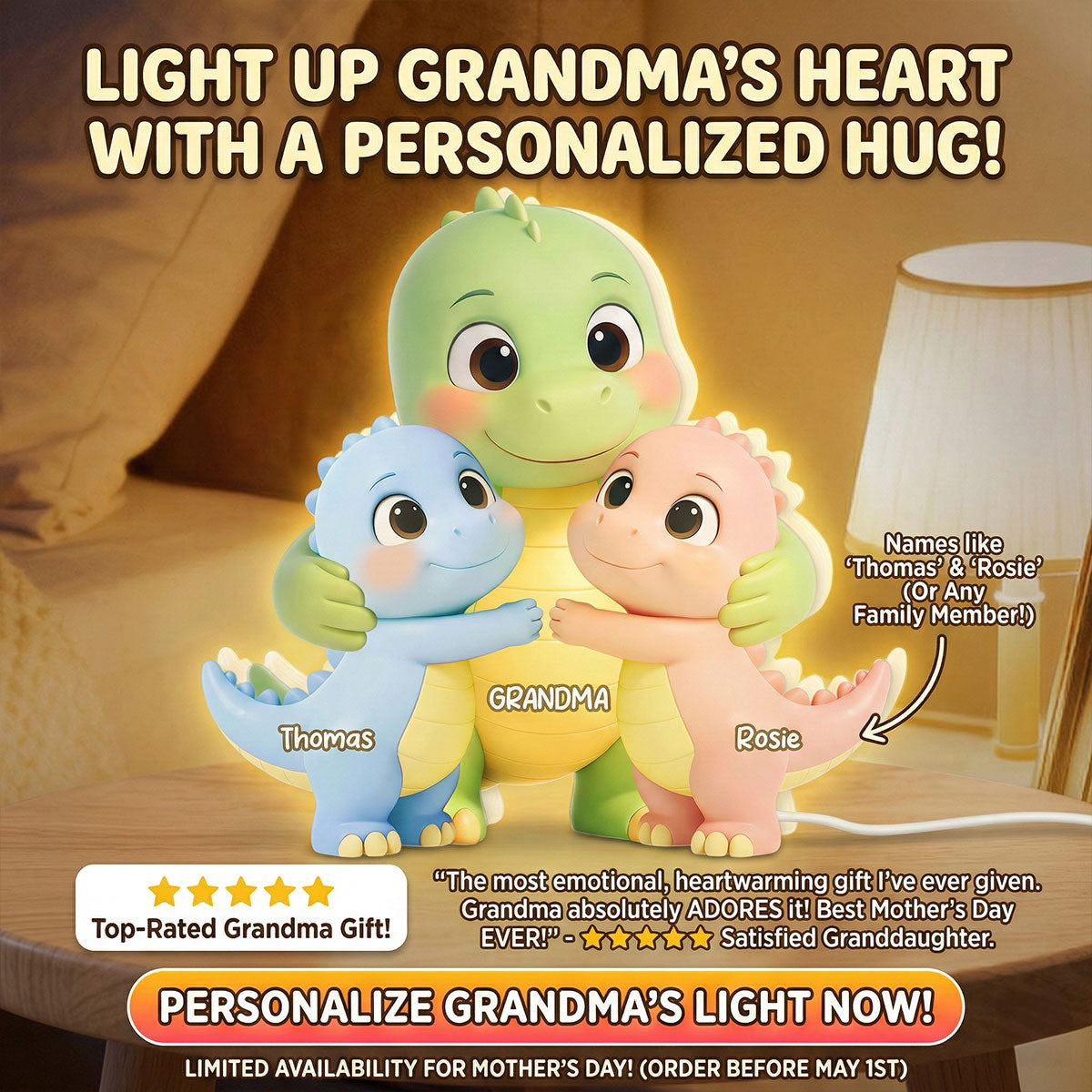 Grandmasaurus Like Normal Grandma But More Awesome - Personalized Light Box - Mother's Day Gift For Grandma