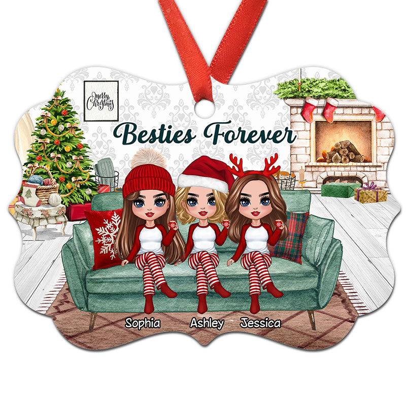 Christmas Girls Besties Sisters On Sofa Personalized Christmas Ornament