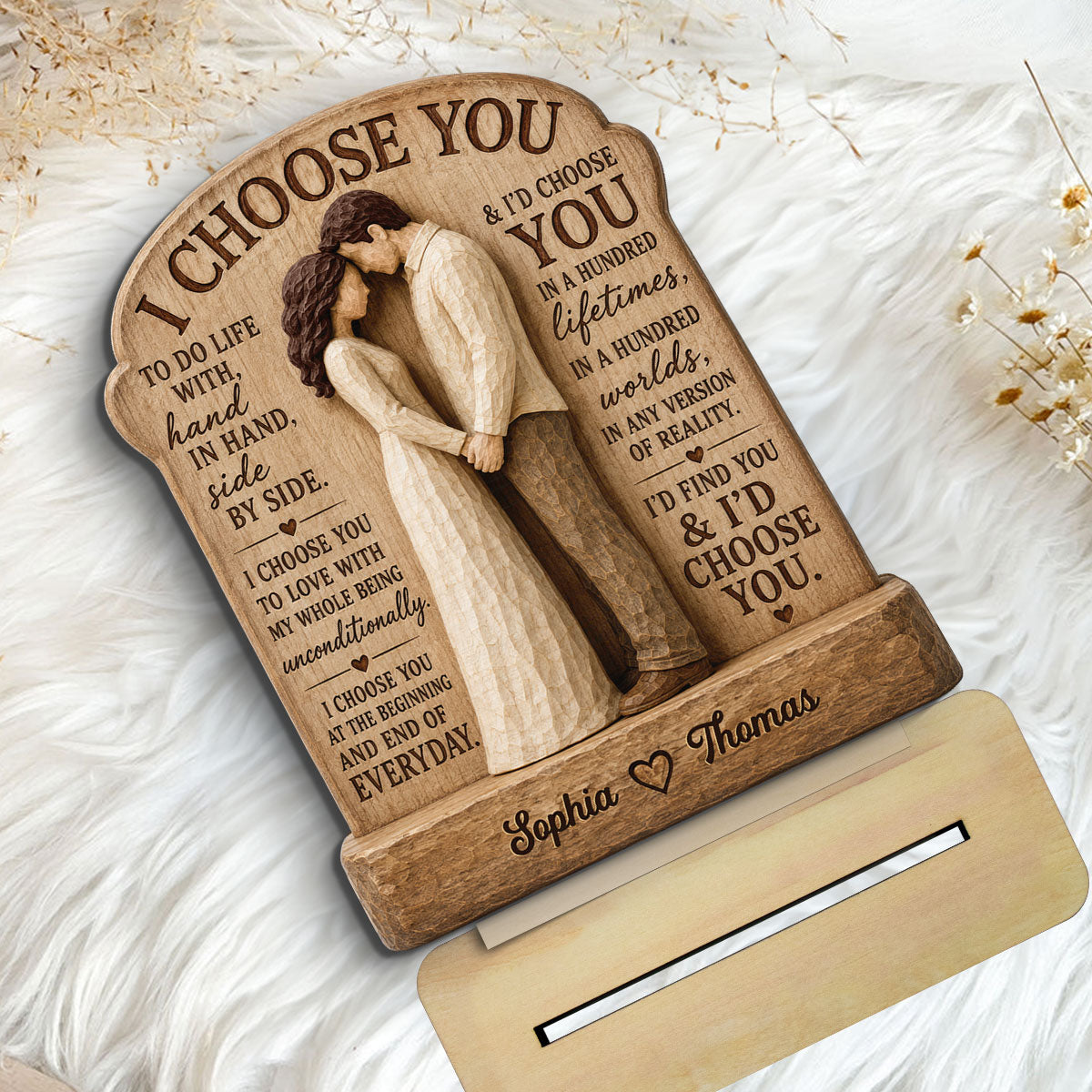 I Choose You Couple Hand In Hand 2D Flat - Personalized 2-Layered Wooden Plaque - Anniversary Gift Keepsake For Couples