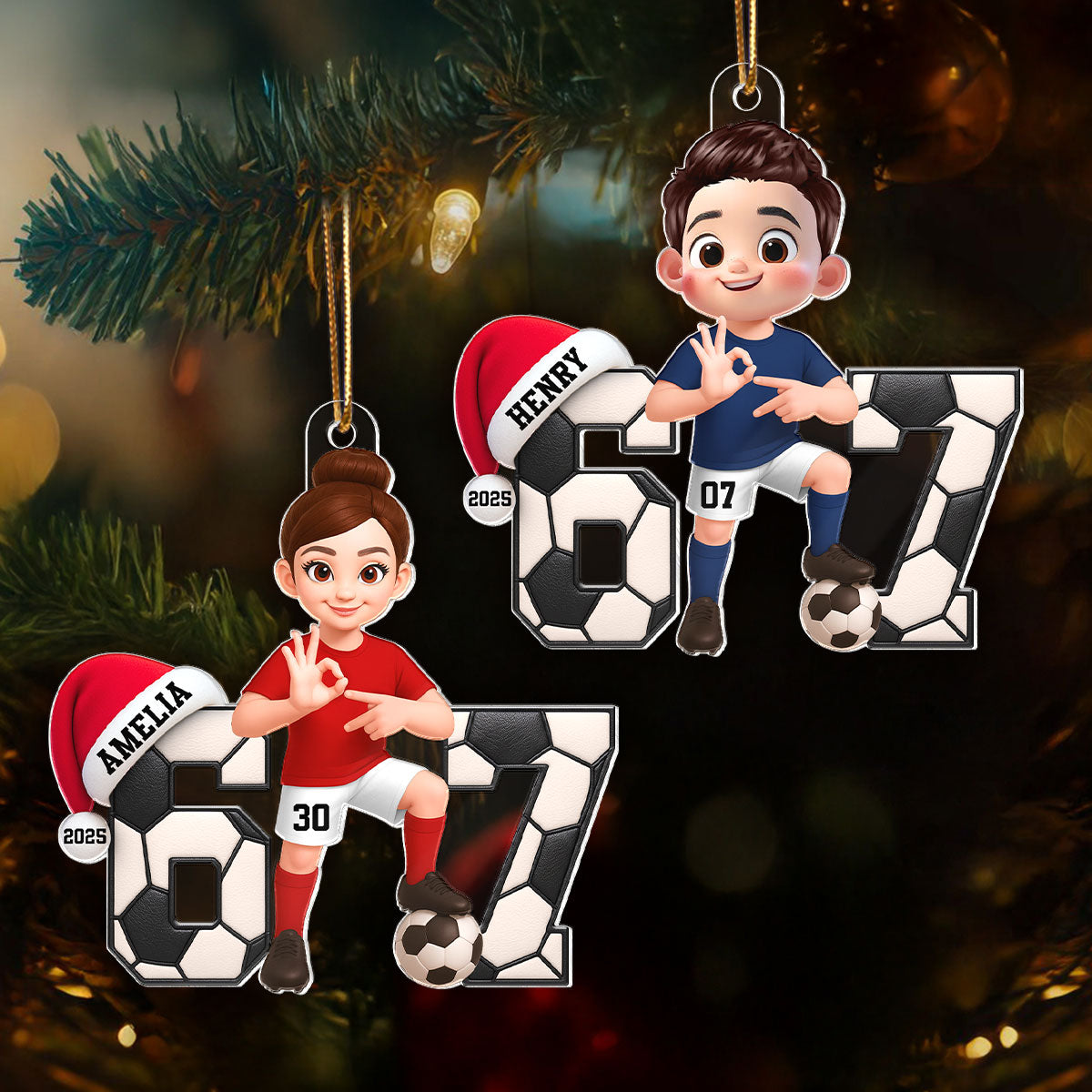 Soccer Boy Girl Custom Six Seven 67 - Personalized Acrylic Ornament - Teen Slang Funny Tree Decor, Funny Teen Grandkid Gift