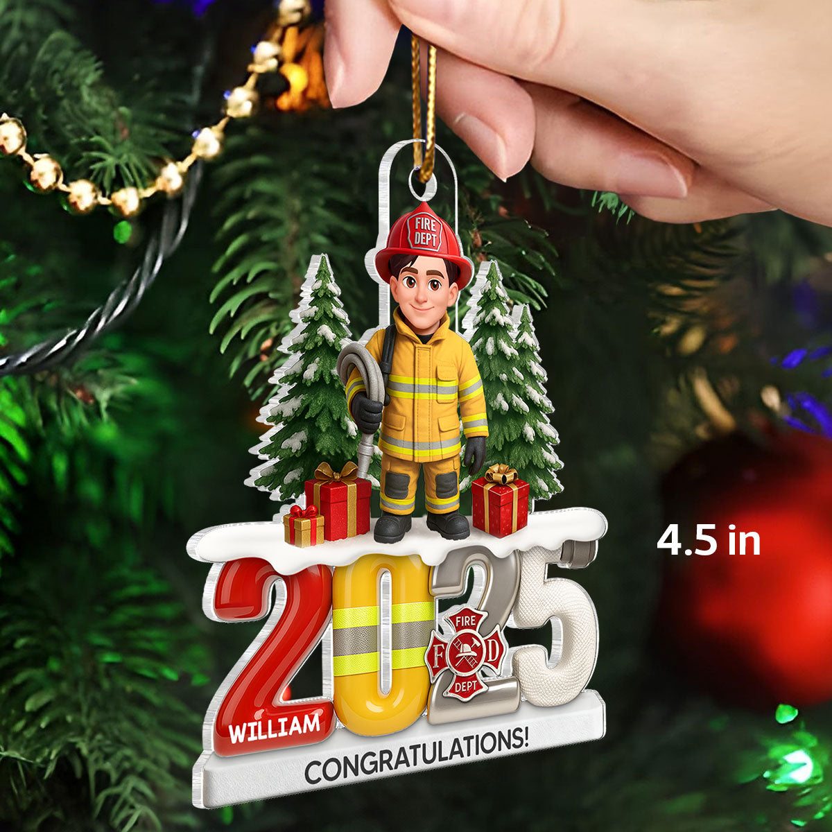 2025 Firefighter Christmas Tree You Did It - Personalized Acrylic Ornament - Fire Academy Graduation Gift, Promotion Gift