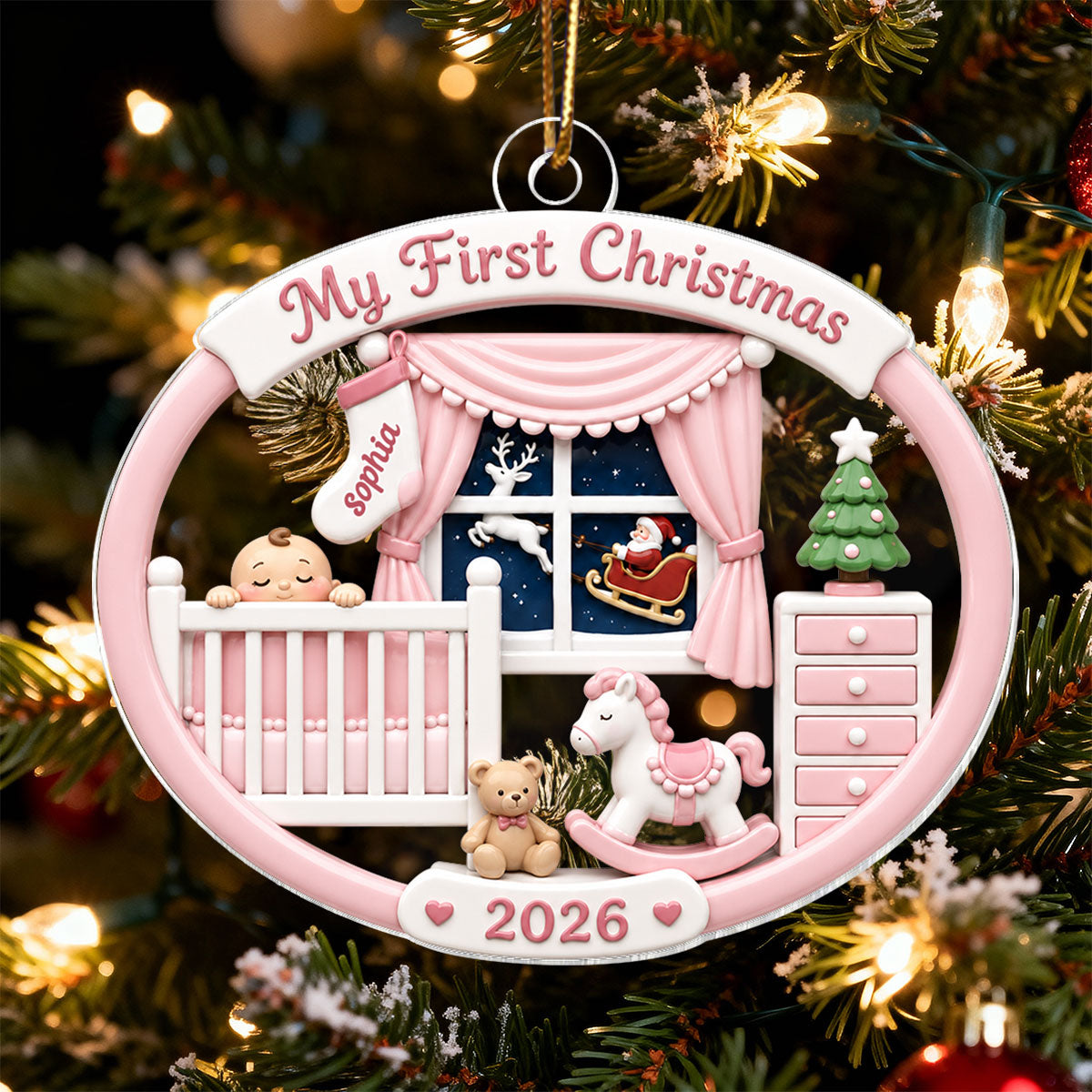 Light Pink Blue Baby's 1st Christmas 2026 - Personalized Acrylic Ornament - Unique Christmas Gift For New Parent, Newborn Keepsake
