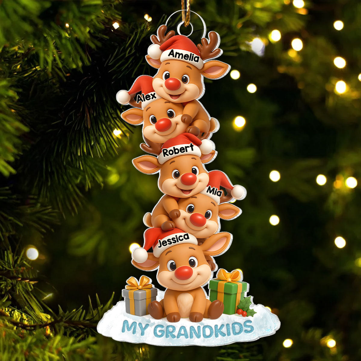 Cute Reindeer Grandkids - Personalized Acrylic Ornament - Christmas Gift for Grandma