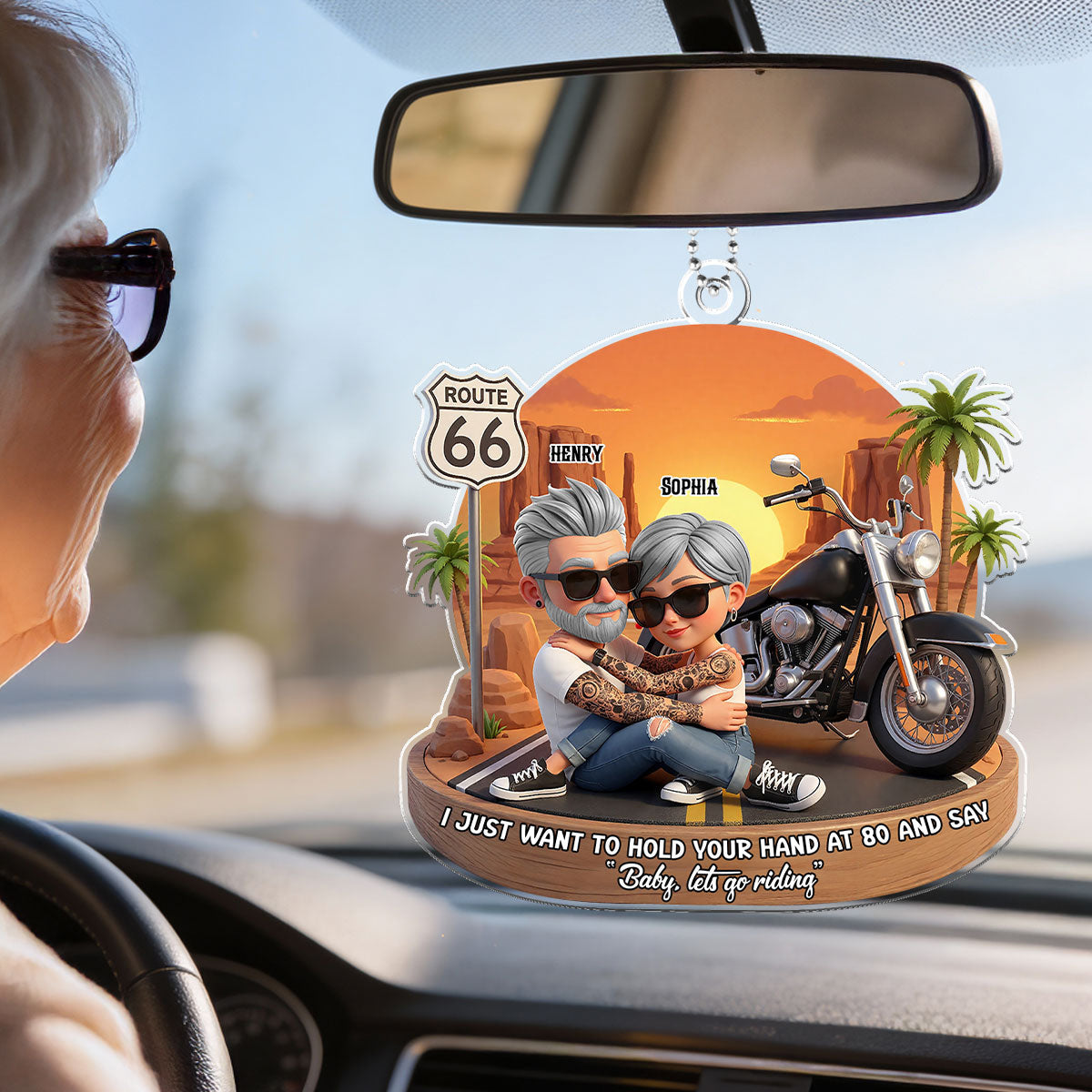 Baby Let's Go Riding Biker Couple - Personalized Acrylic Car Hanger - Sentimental Gift for him, for her