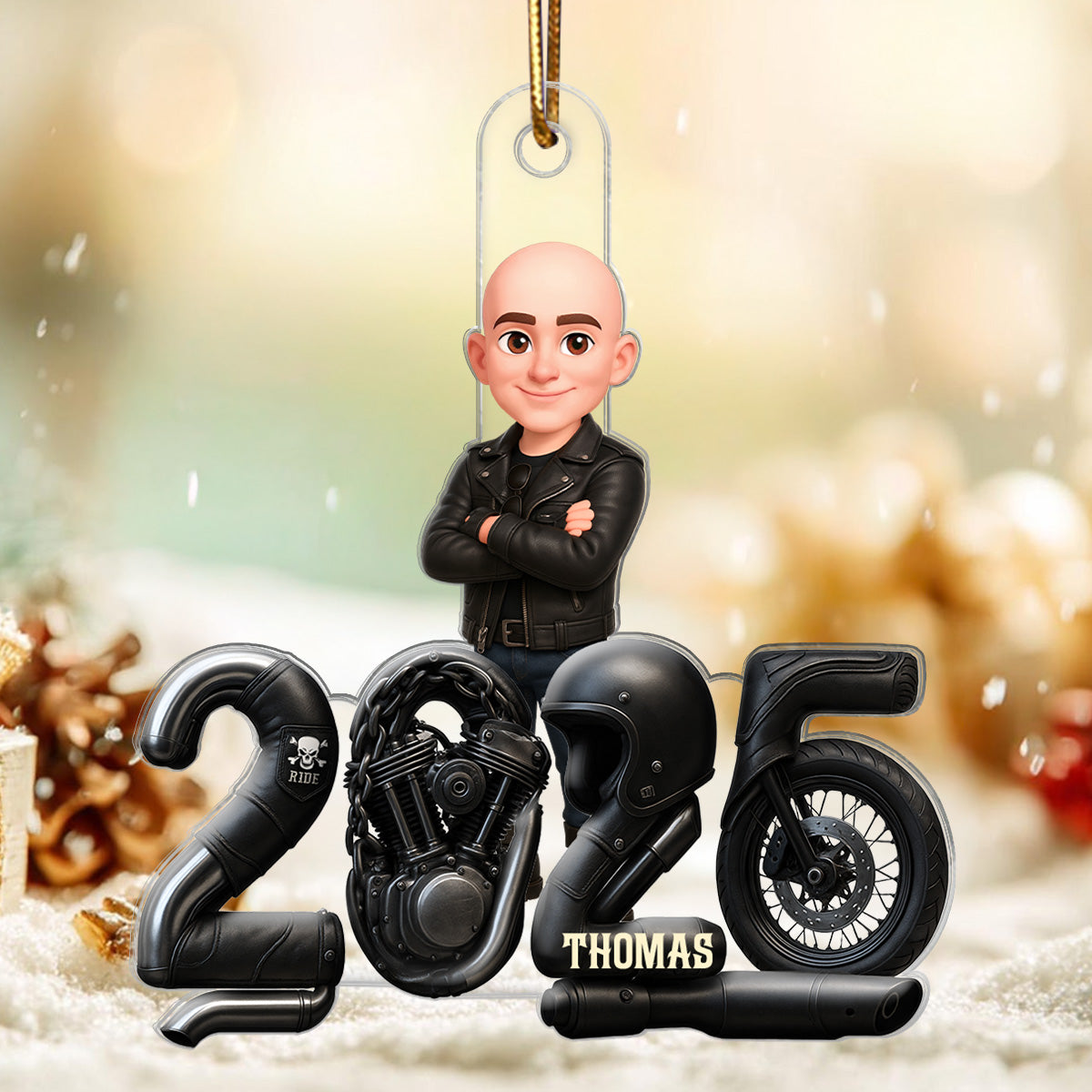 3D Effect Biker Christmas - Personalized Acrylic Ornament - Gift For Bikers, Gift For Him, For Her
