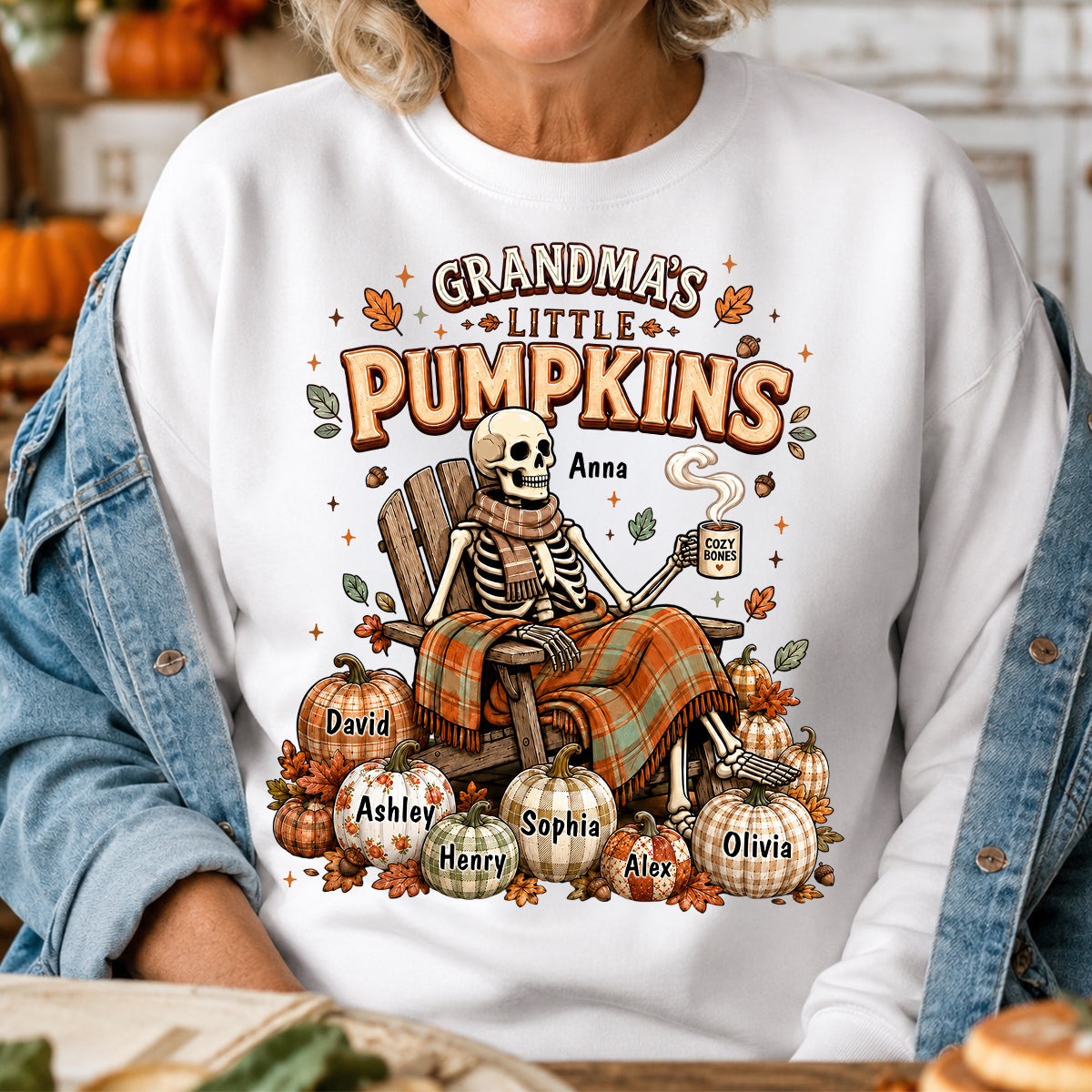 Grandma Skeleton Pumpkins Halloween - Personalized Shirt - Halloween Gift, Gift For Grandma