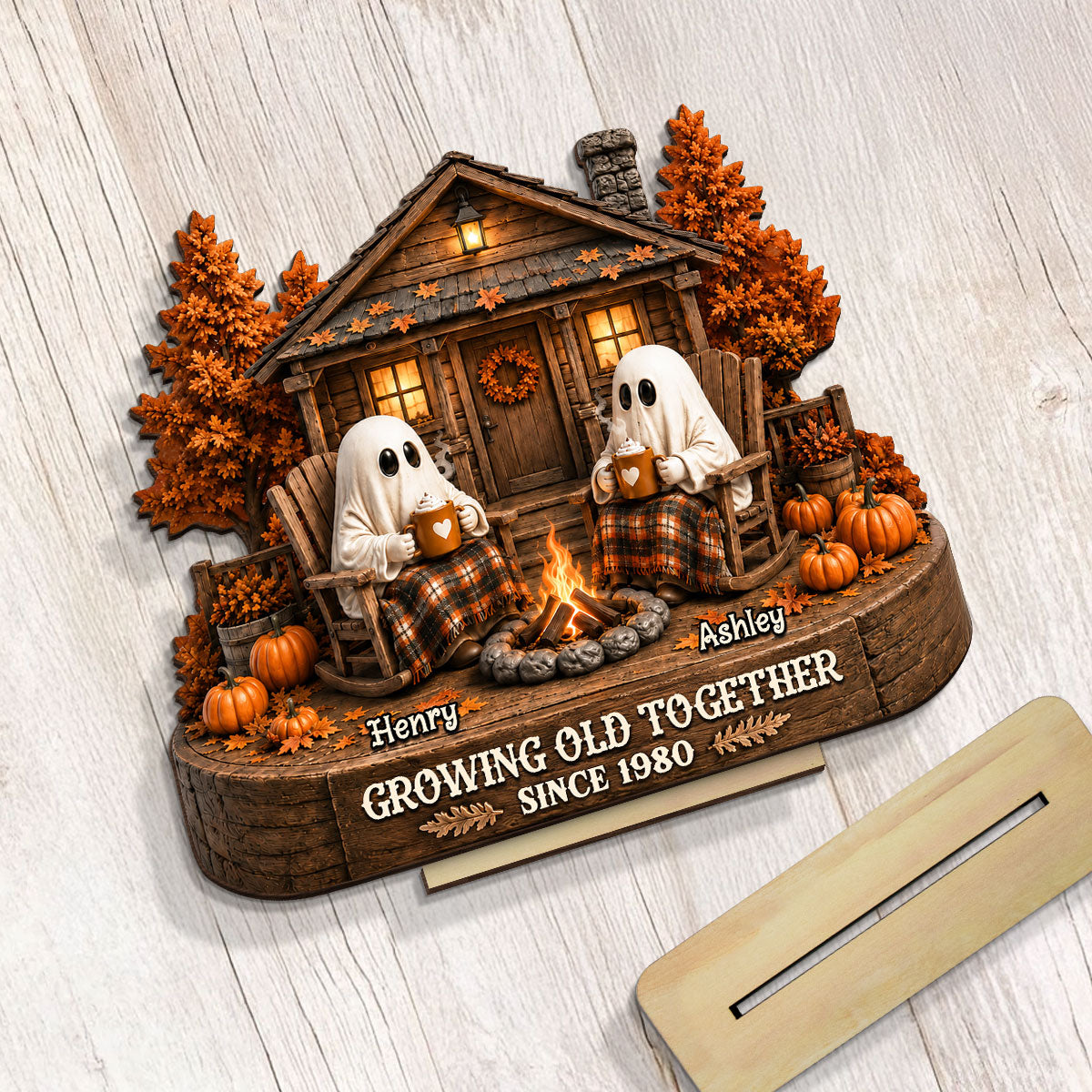 Cute Boo Couple Fall Season Halloween - Personalized 2-Layered Wooden Plaque - Gift For Couple, Him, Her