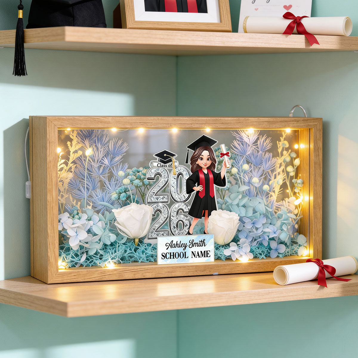Class Of 2026 2027 Senior - Personalized DIY Flower Shadow Box LED Night Light - Graduation Gift For Graduates, Daughter