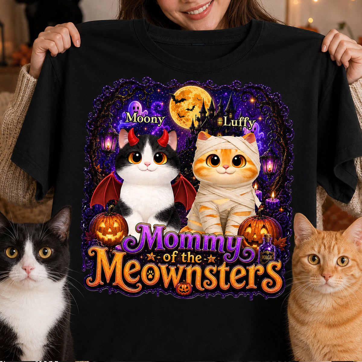 Mommy Spooky Halloween Cat Meownsters - Personalized Shirt - Halloween Gift, Gift For Cat Lovers