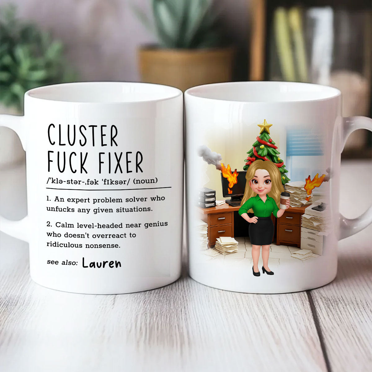 Cluster F*ck Fixer Office Humor - Personalized Mug - Christmas Gift for Coworkers, Husband, Wife, Daughter, Son, Friends