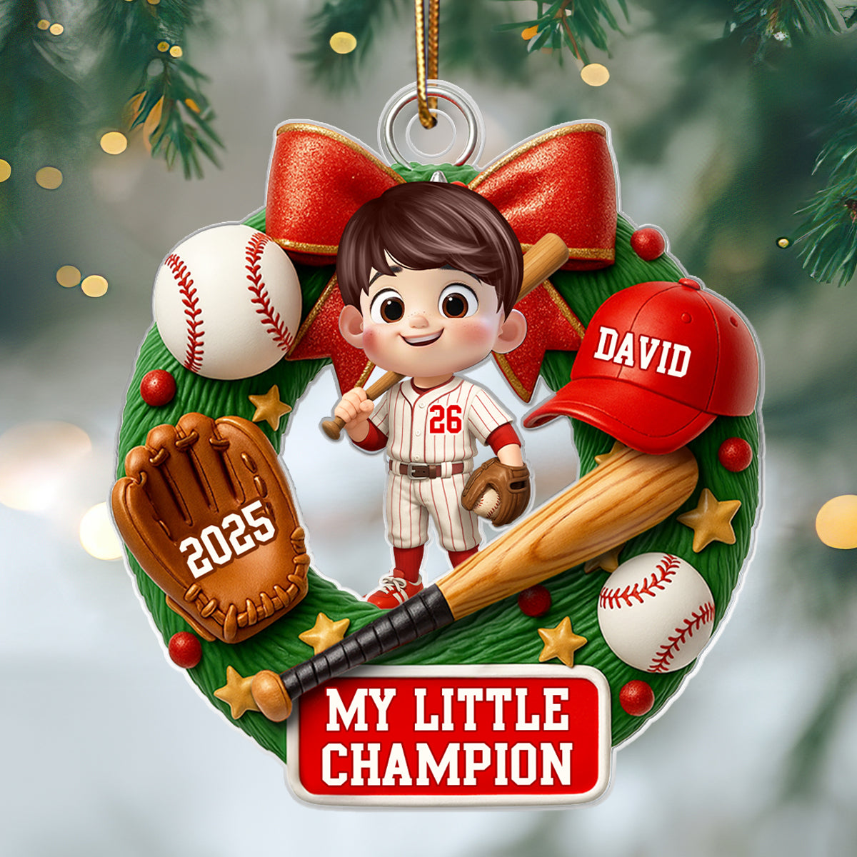 Baseball Kid Christmas 3D Effect - Personalized Acrylic Ornament - Unique Christmas Gift For Kid