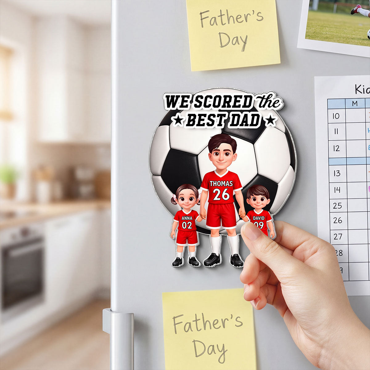 Soccer Dad And Kids We Scored The Best Dad - Personalized Acrylic Fridge Magnet - Father's Day Gift For Dad, Husband