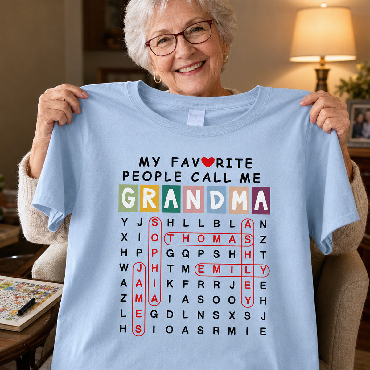 Favorite People Call Me Grandma Word Search Puzzle - Personalized Shirt - Heartfelt Gift For Grandma, Mom