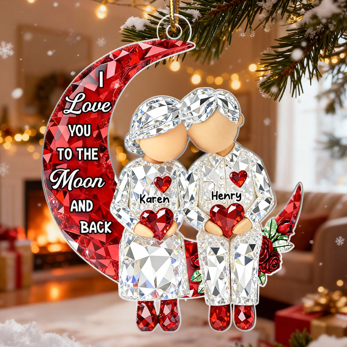 3D Crystal Effect Couple Love to the Moon - Personalized Acrylic Ornament - Christmas Gift for him, Gift for her