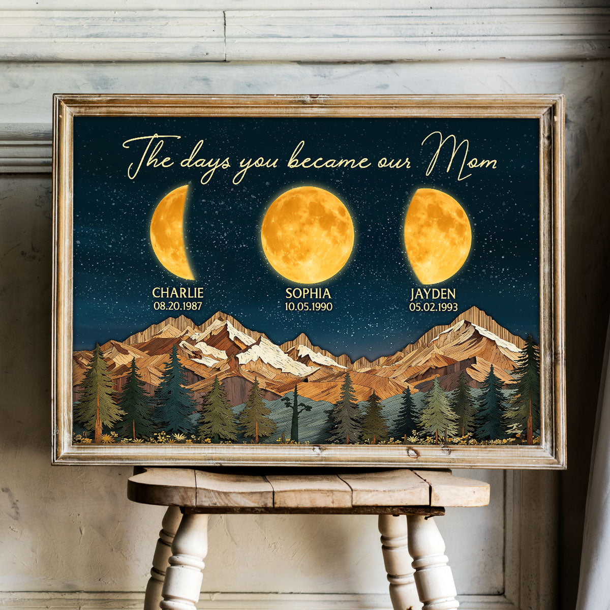 Mountain Valley The Day You Became Mom Grandma Custom Birth Moon Phase - Personalized Poster - Mother's Day Gift For Mom, Grandma