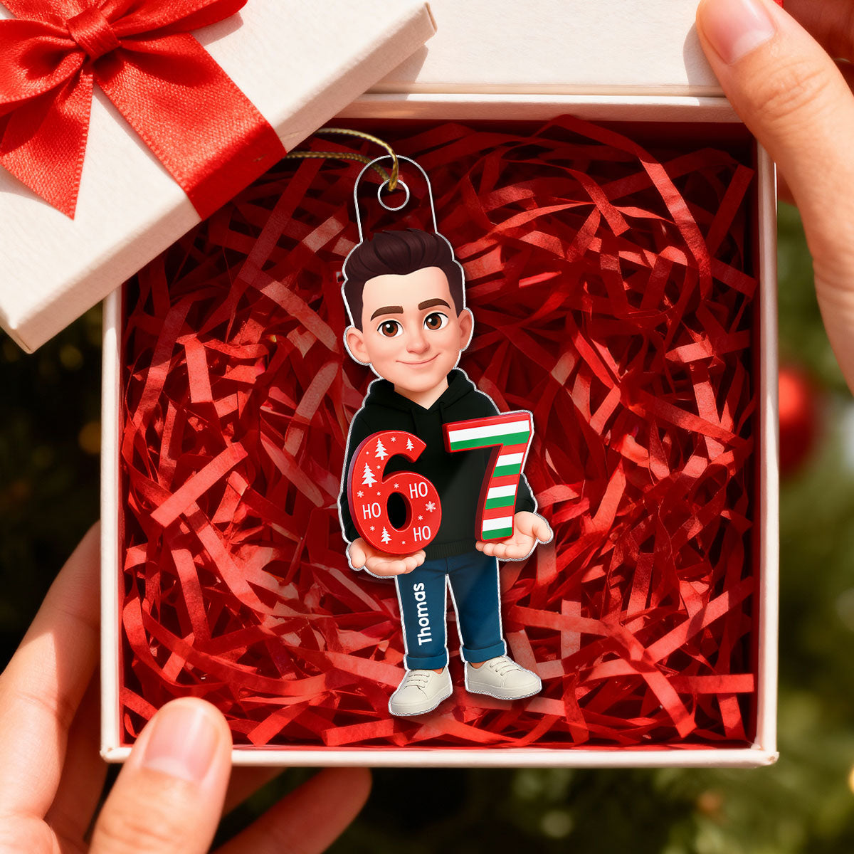 3D Effect 2025 Trending Slang Christmas 67 Six Seven - Personalized Acrylic Ornament - Funny Christmas Gift For Teen, Grandkid, Gen Alpha