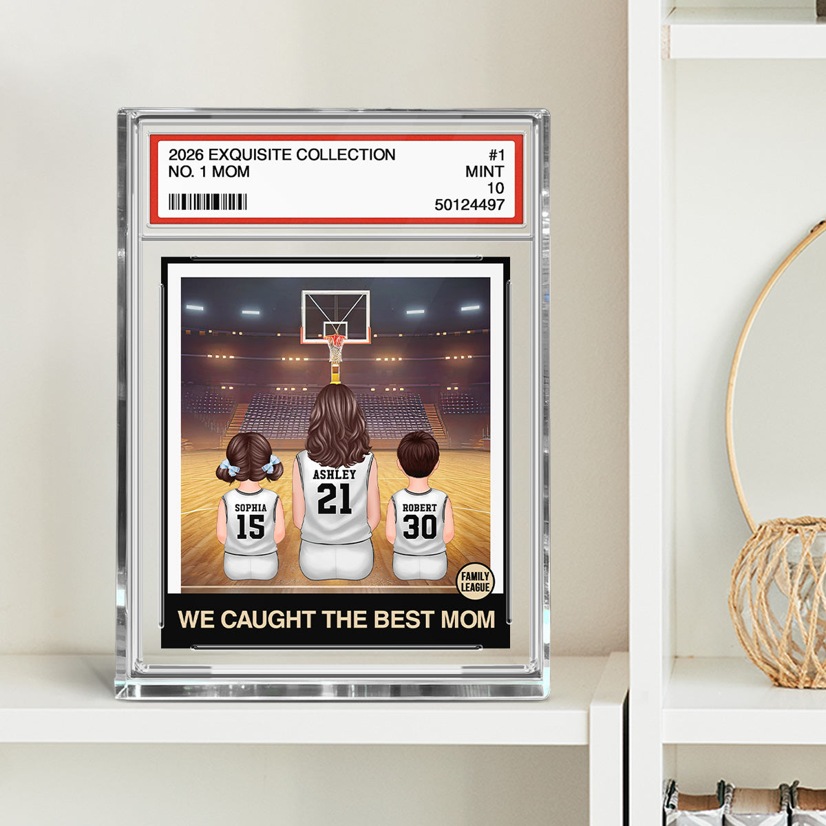 Basketball Mommy's Dream Team No. 1 Mom & Kids Sitting Trading Card Style - Personalized Acrylic Block Plaque