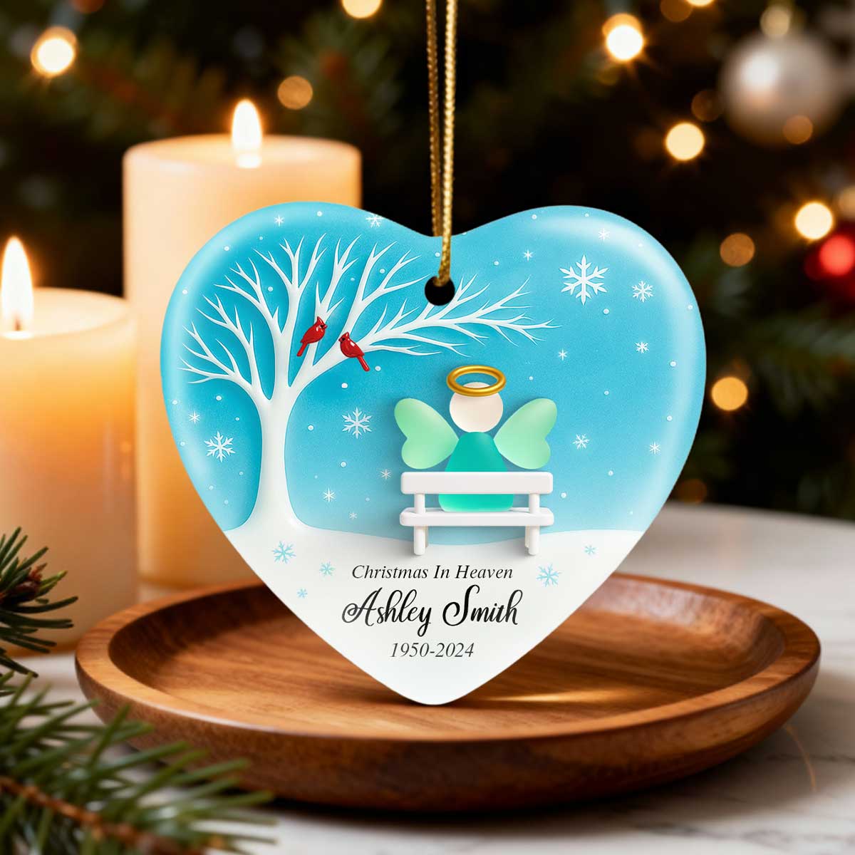 Angel Memorial Sea Glass Effect - Personalized Ceramic With Acrylic Ornament - Christmas Sympathy Gift