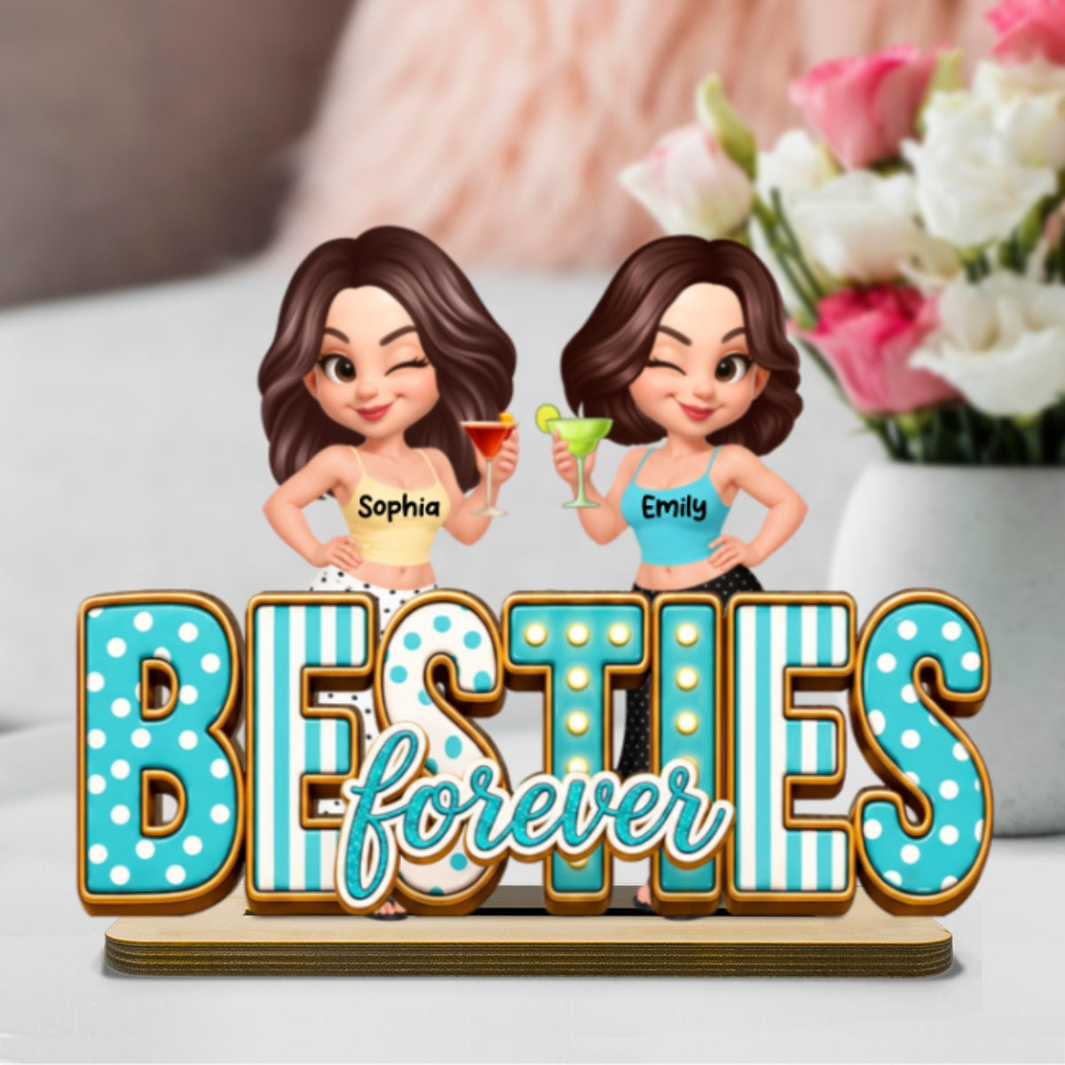 Besties Forever Trendy Girls - Personalized Wooden Plaque