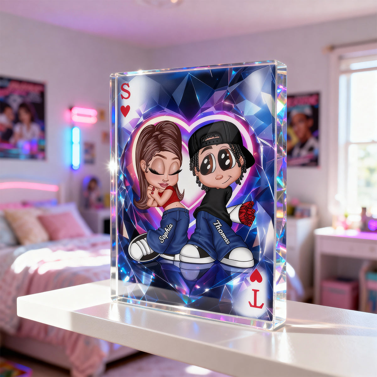 Y2K Couple King Queen Card - Personalized Acrylic Block Plaque - Heartfelt Valentine's Day Gift for Her, for Him