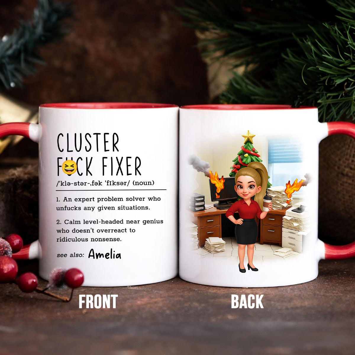Cluster F*ck Fixer Office Humor - Personalized Mug - Christmas Gift for Coworkers, Husband, Wife, Daughter, Son, Friends
