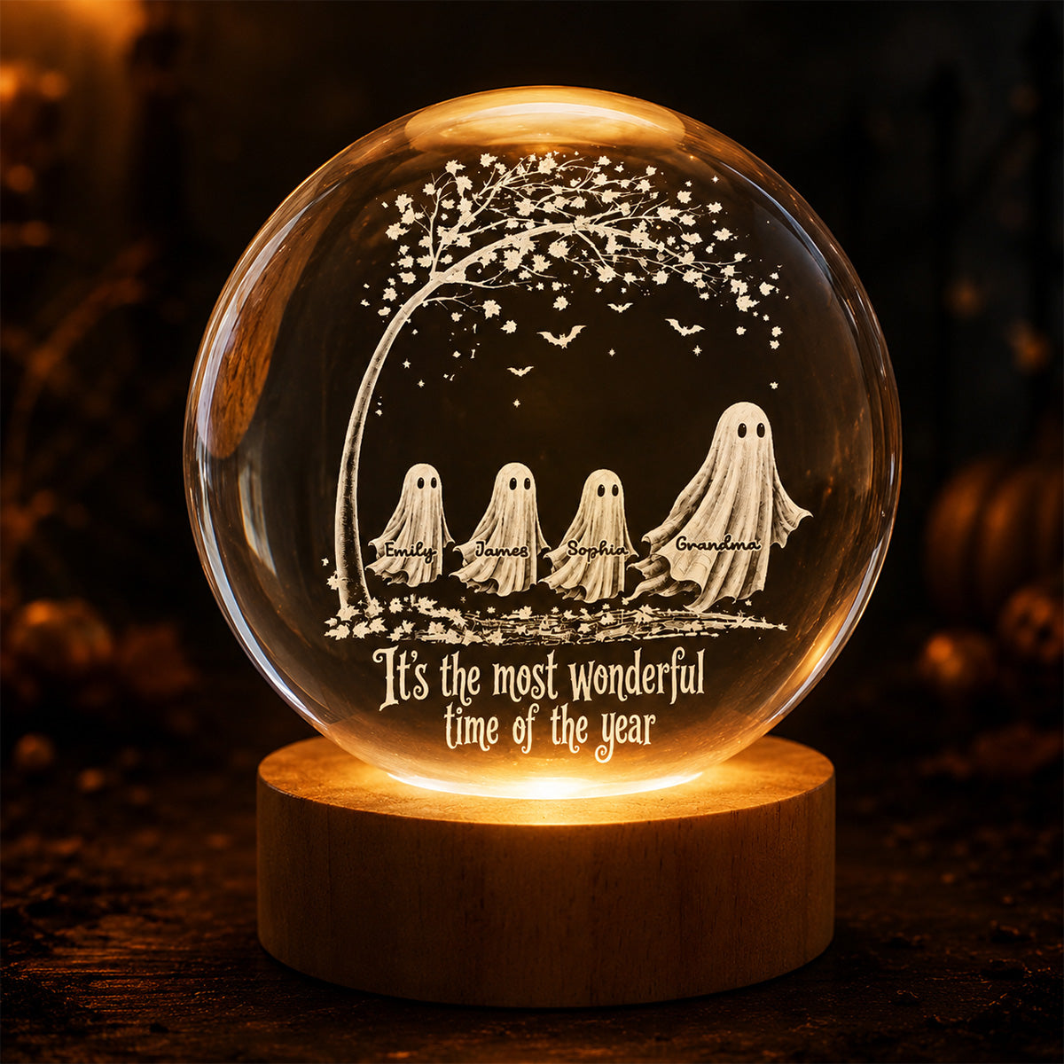 The Most Wonderful Time Of The Year Grandma Grandkids Ghosts - Personalized Crystal Ball Night Light