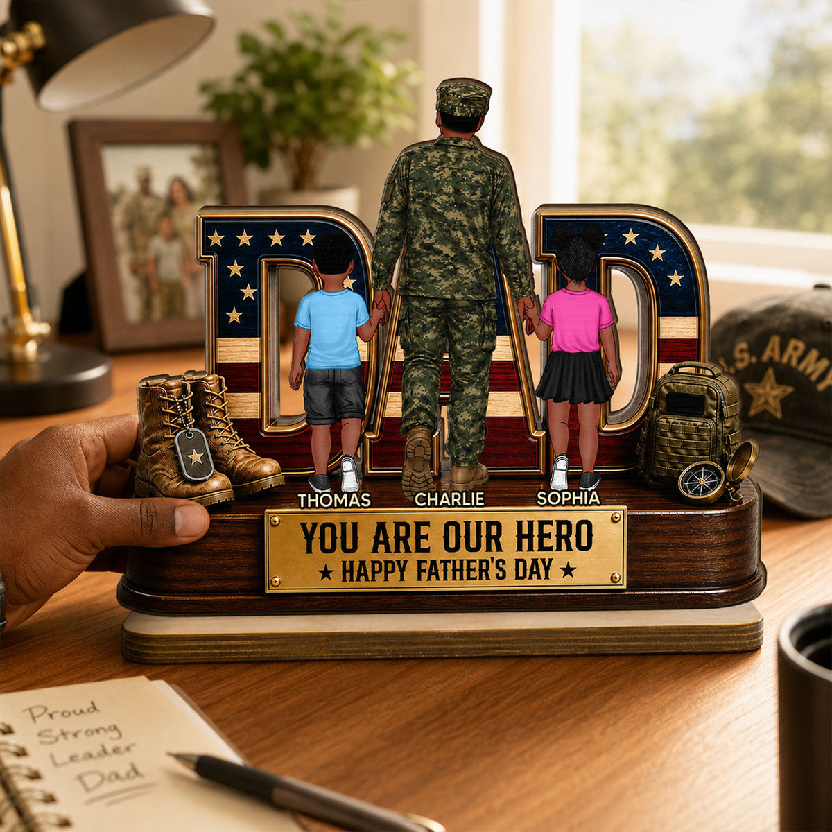 Nation Flag Military Dad You Are Our Hero - Personalized 2-Layered Wooden Plaque -  Gift For Dad, Husband