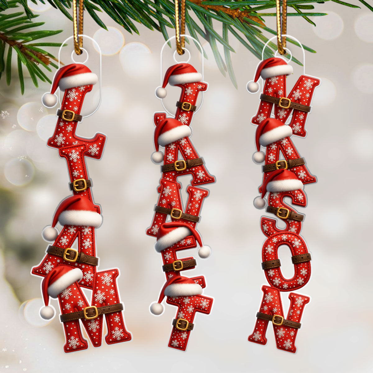 Santa Alphabet Custom Name - Personalized Acrylic Ornament - Christmas Tree Decor