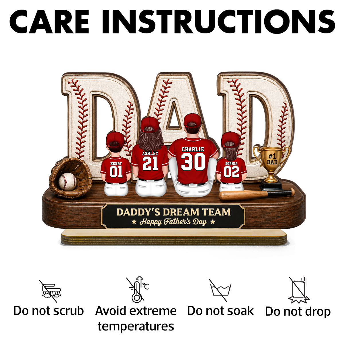 Baseball Daddy's Dream Team - Personalized 2-Layered Wooden Plaque - Unique Trending  Gift For Dad, Husband, Baseball Fans
