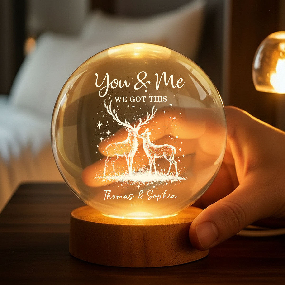 Eternal Love Deers Couple - Personalized Crystal Ball LED Night Light - Valentine's Day Gift For Couple, Hunters, For Her, For Him