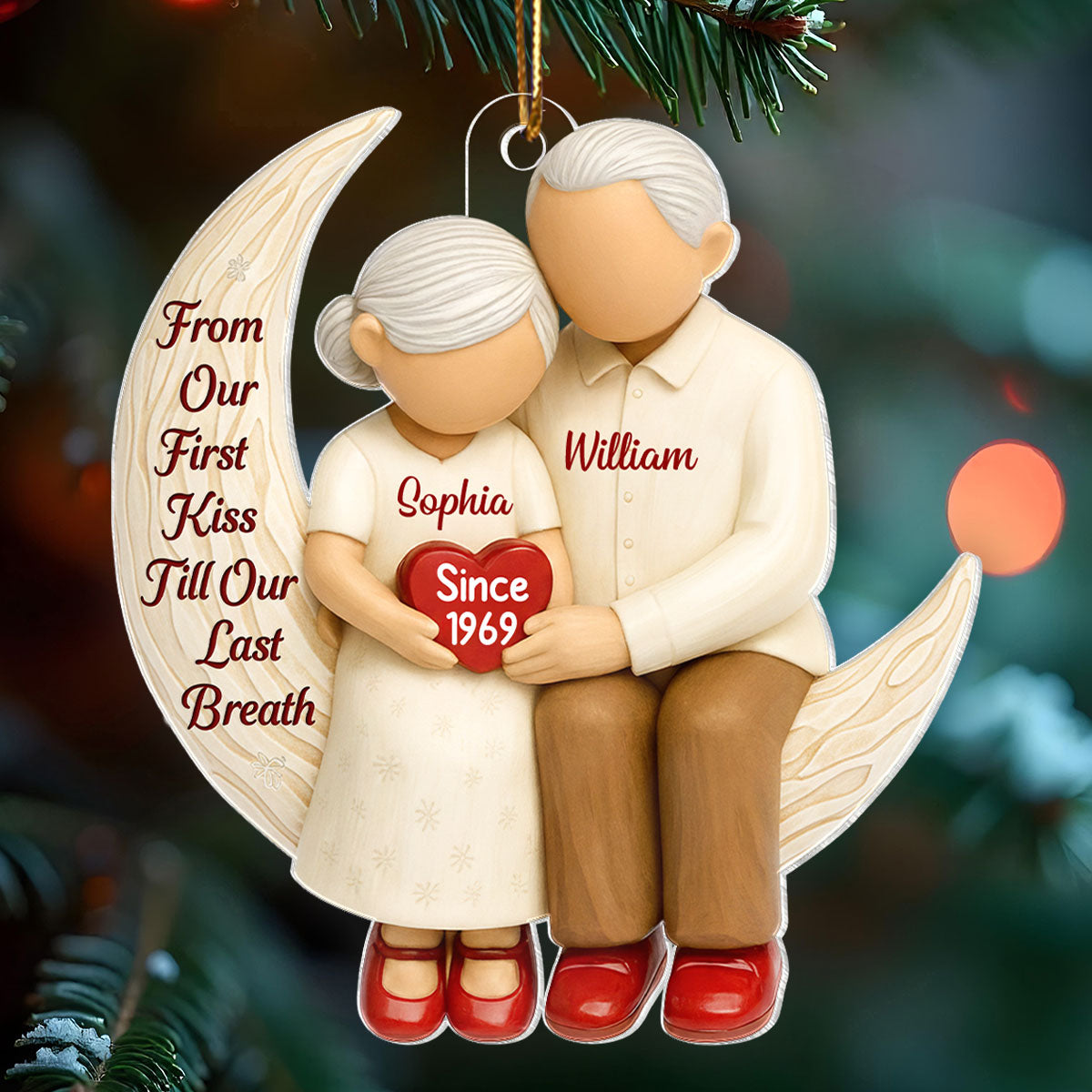 Couple Sitting on Moon from Our 1st Kiss til Our Last Breath - Personalized Acrylic Ornament - Christmas Gift for him, Gift for her