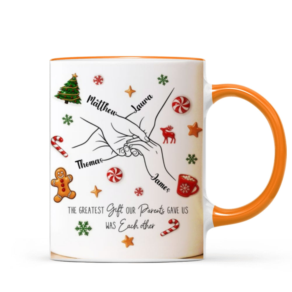 Brothers And Sisters Hands Line Art - Personalized Mug - Christmas Gift For Brother, For Sister