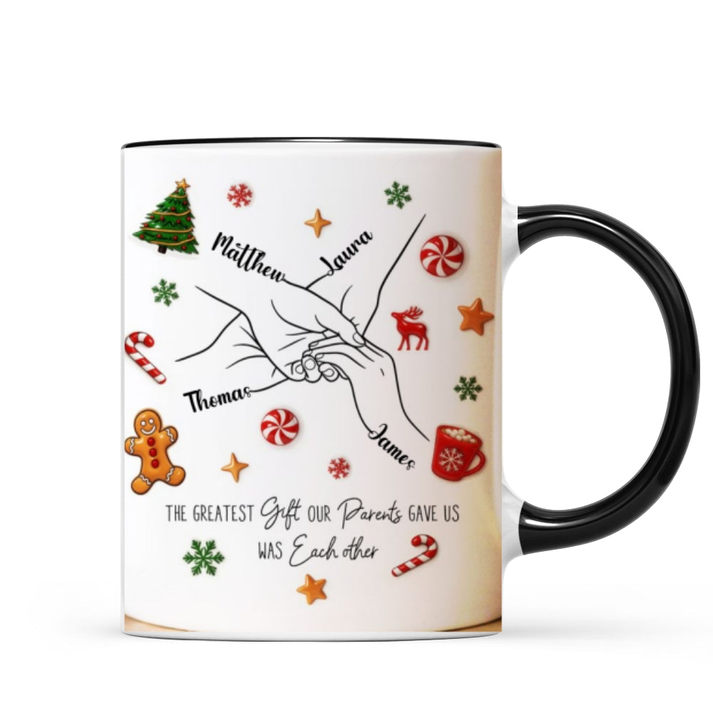Brothers And Sisters Hands Line Art - Personalized Mug - Christmas Gift For Brother, For Sister