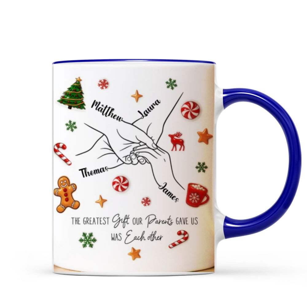 Brothers And Sisters Hands Line Art - Personalized Mug - Christmas Gift For Brother, For Sister