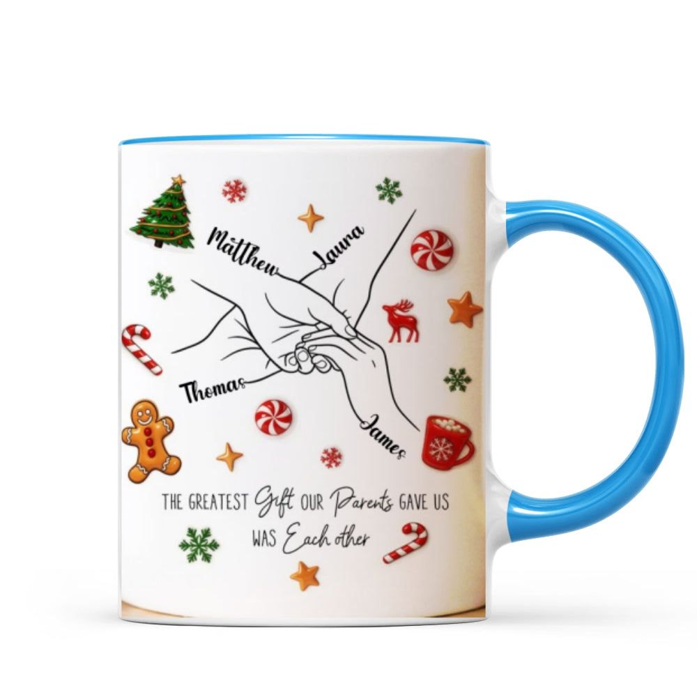 Brothers And Sisters Hands Line Art - Personalized Mug - Christmas Gift For Brother, For Sister