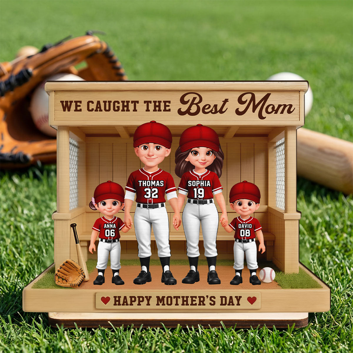 Baseball Softball Dugout We Caught The Best Mom - Personalized 2-Layered Wooden Plaque - Mother's Day Gift For Baseball Mom, Wife