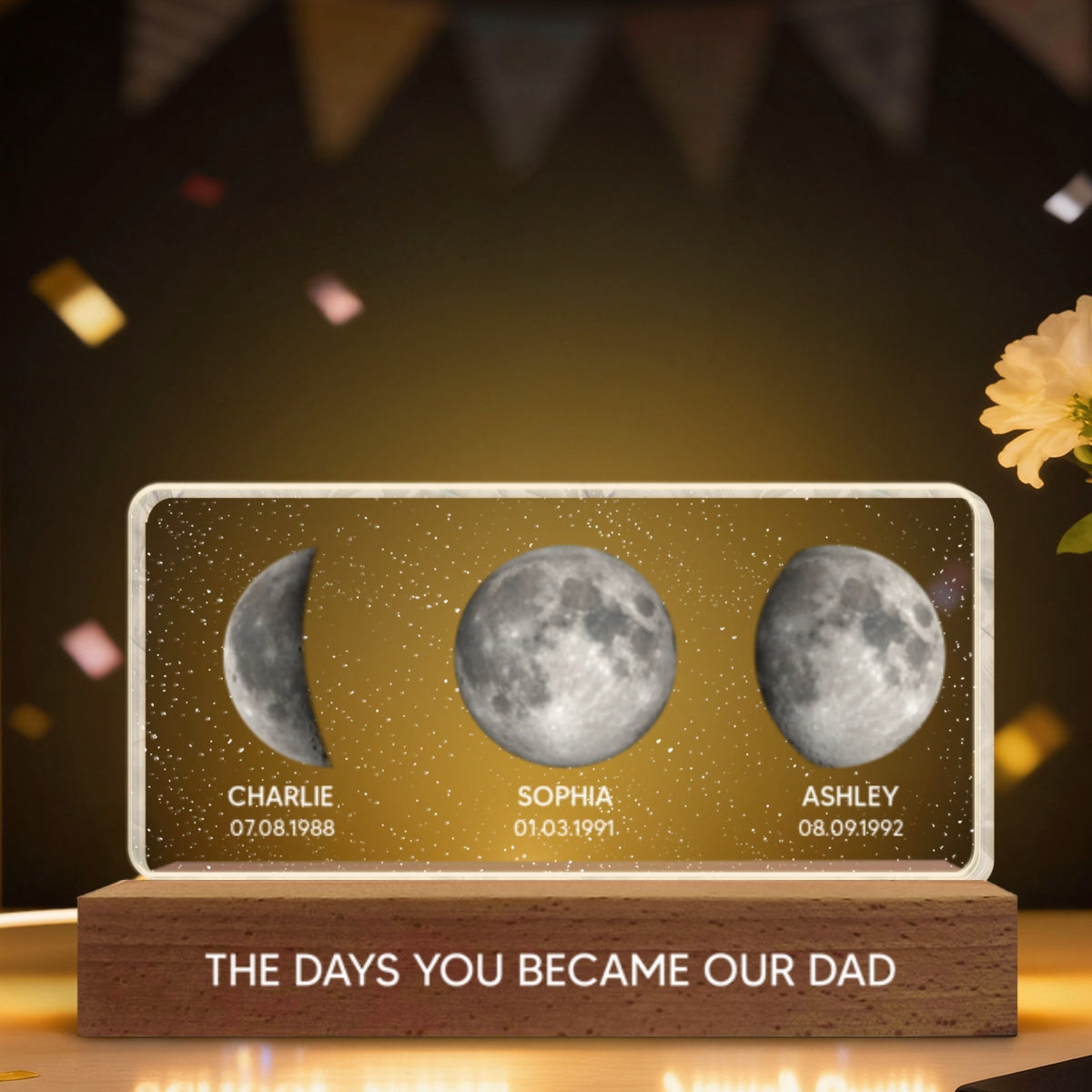 The Days You Became Our Dad Custom Children Birthdate Moon Phase - Personalized Acrylic Block LED Night Light - Heartfelt Father's Day For Dad
