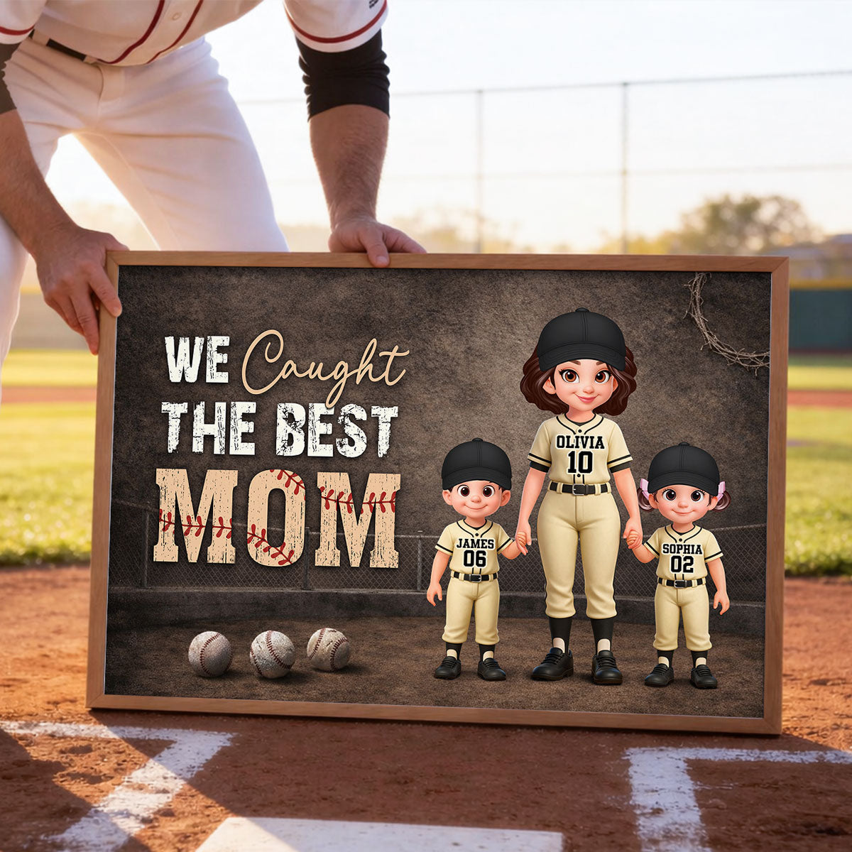 Baseball Field We Caught the Best Mom - Personalized Poster - Mother's Day Gift for Mom, Wife