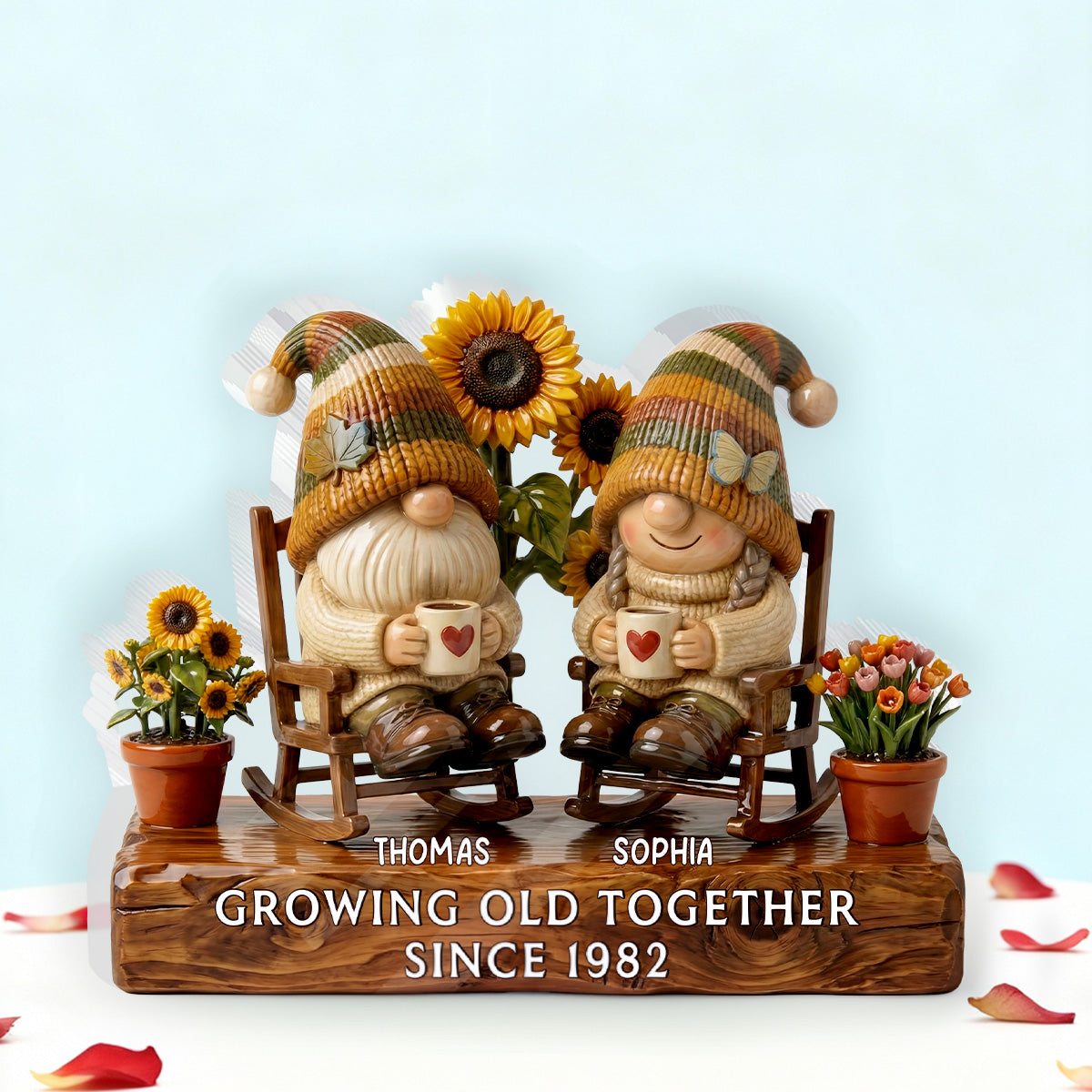 3D Effect Vintage Gnome Couple Grow Old Together - Personalized Acrylic Block Plaque - Gift For Him, Gift For Her