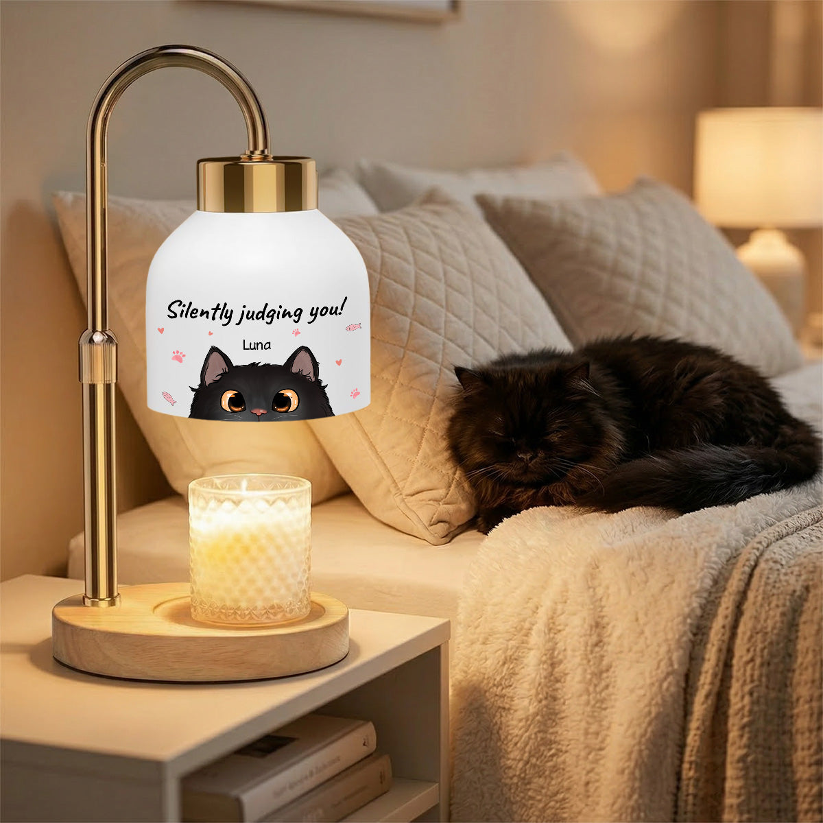 Life Is Better With Cats Peeking Cat Half Face - Personalized Candle Warmer Lamp - Home Decor Gift For Cat Lover