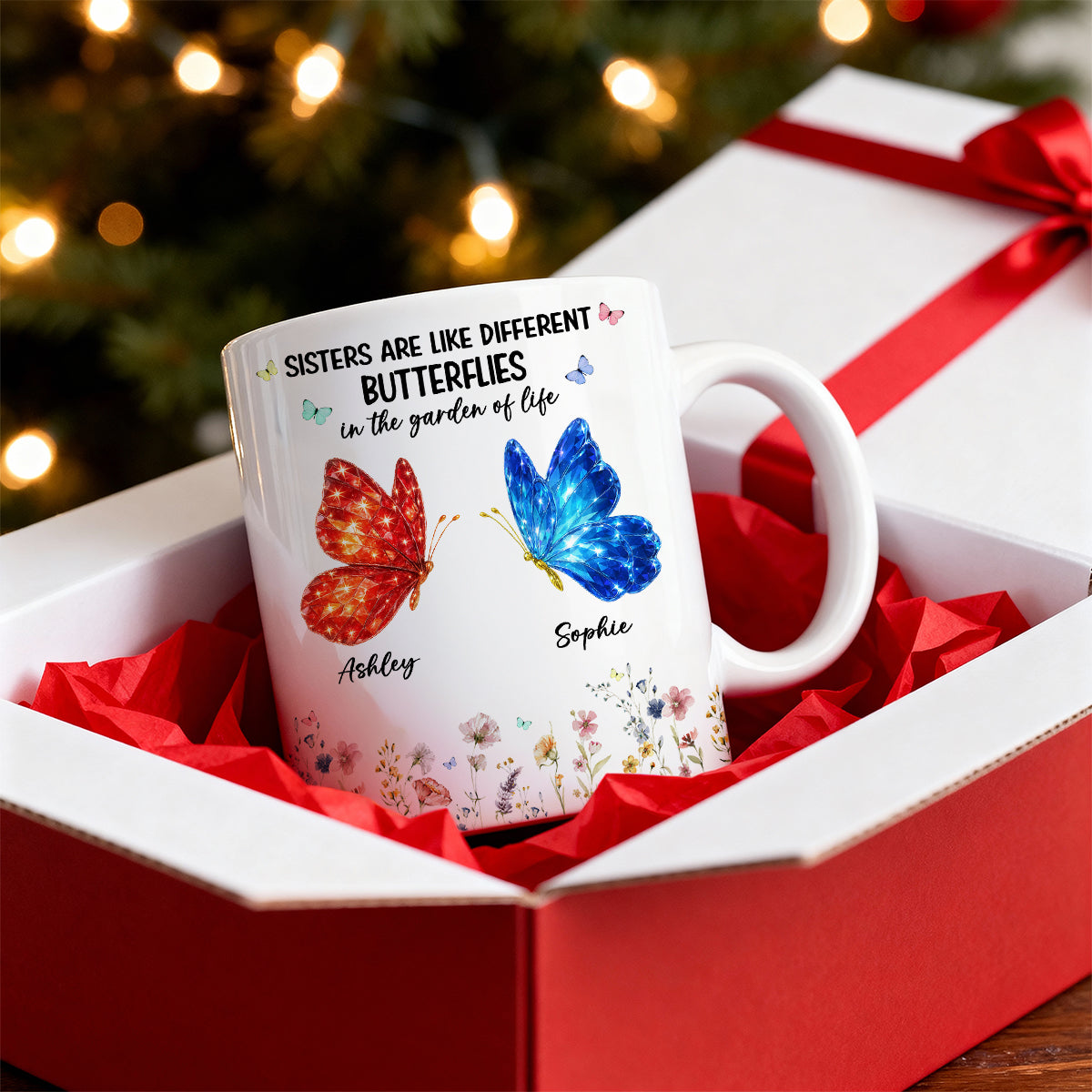 Sisters Are Like Different Butterflies - Personalized Mug - Heartwarming Christmas Gift For Sisters, Besties