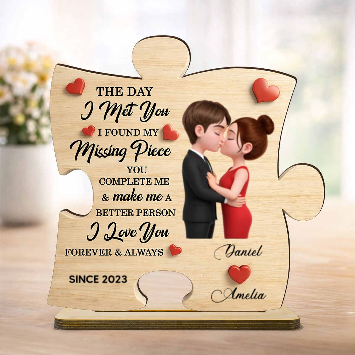 The Day I Met You Puzzle Sign - Personalized 2-Layered Wooden Plaque - Anniversary, Valentine's Day Gift, Gift For Him, Gift For Her