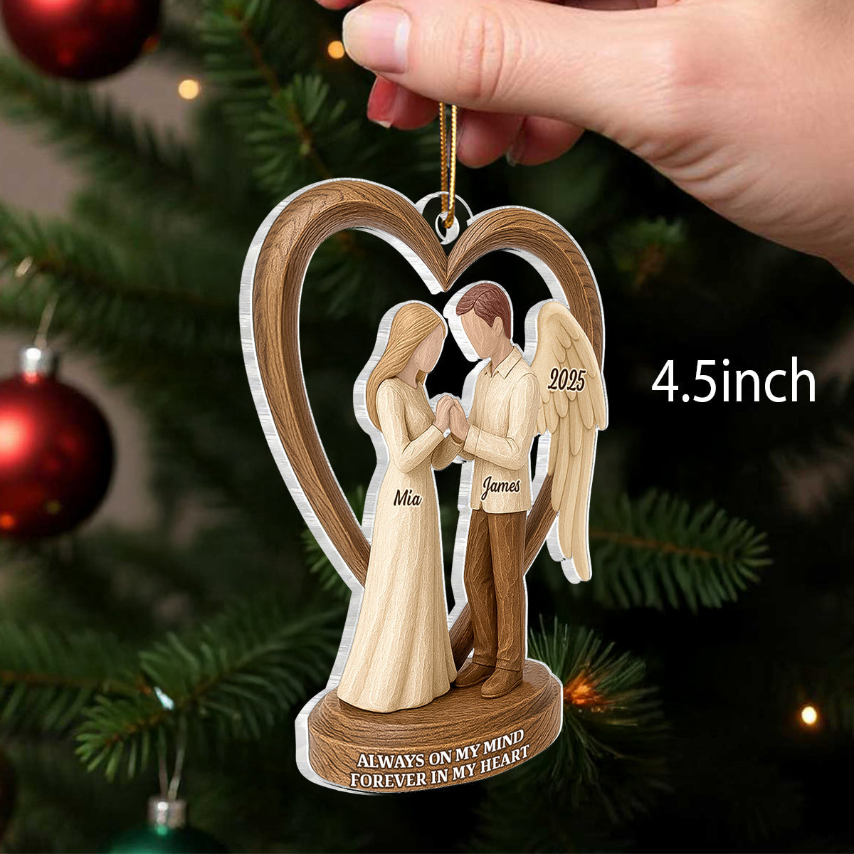 Couple Memorial Wooden Figurines - Personalized Acrylic Ornament - Memorial Christmas Gift For Him, For Her, For Couple