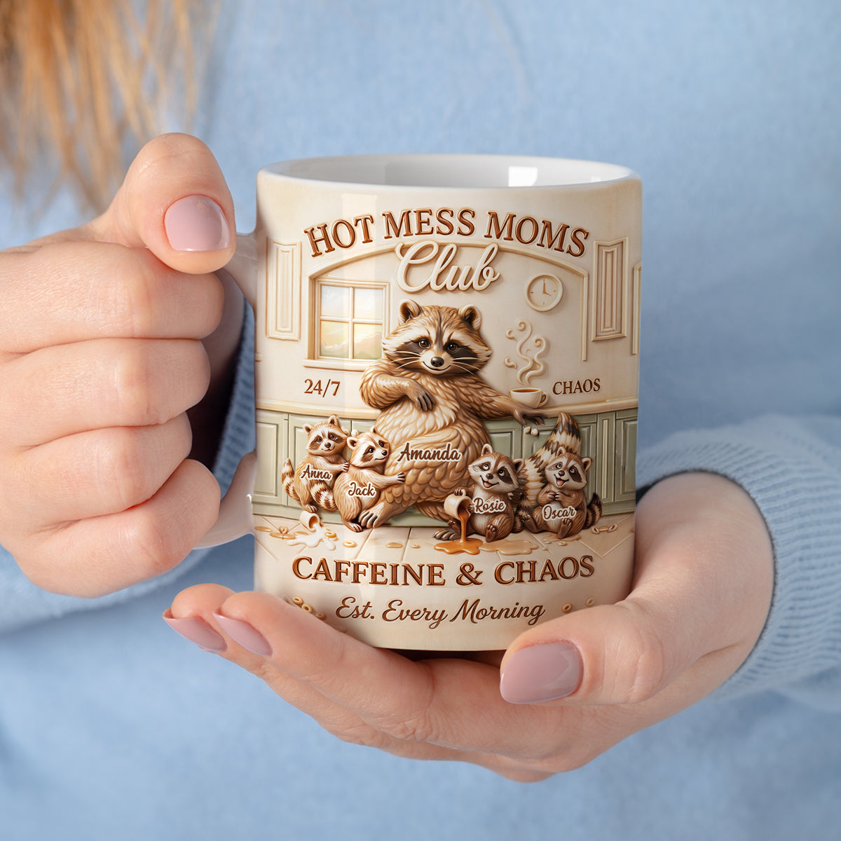 Hot Mess Moms Club - Personalized Mug - Funny Raccoon Coffee Mug for Mom, Mother's Day Gift for Wife
