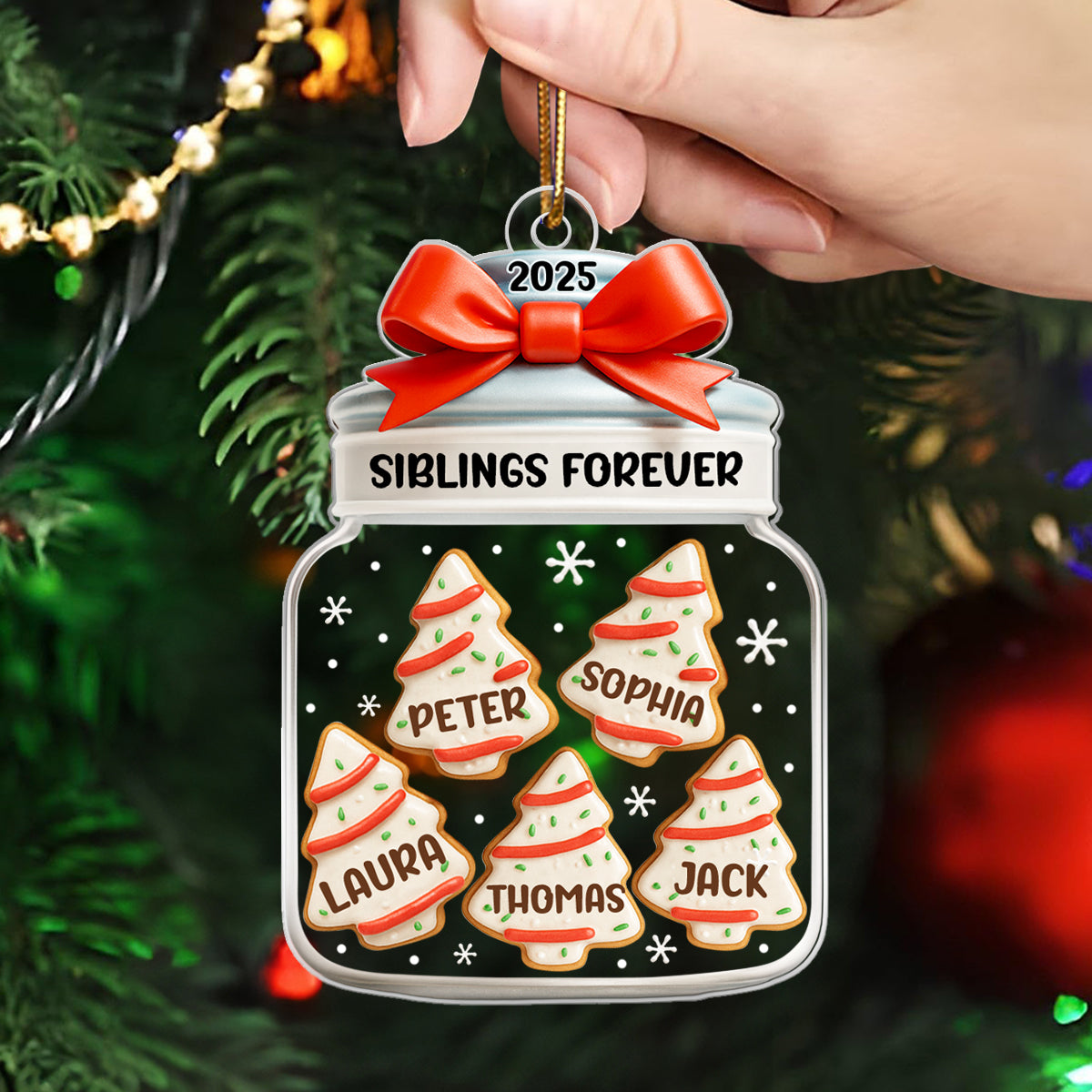 Christmas Tree Cake Siblings Forever - Personalized Acrylic Ornament - Christmas Gift for Siblings