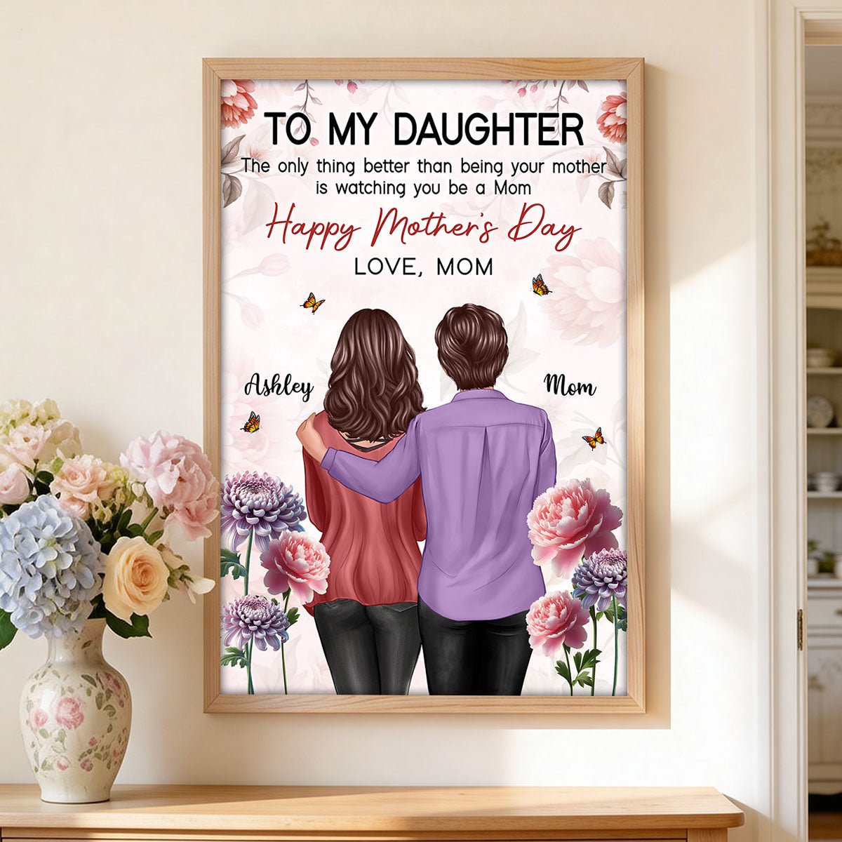 To My Daughter From Mom Birth Month Flower Floral Pink Tone - Personalized Poster - Mother's Day Gift