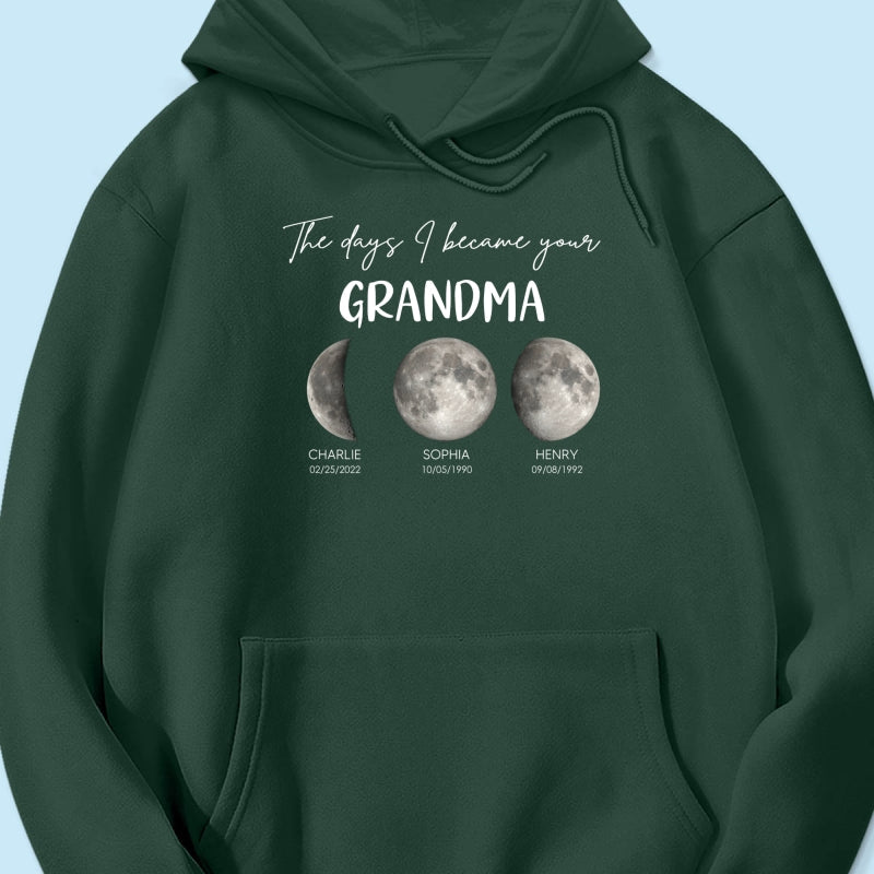 The Days I Became A Grandma Custom Grandkids Birth Moon Phase - Personalized Shirt - Mother's Day Gift For Grandma
