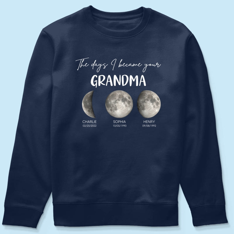 The Days I Became A Grandma Custom Grandkids Birth Moon Phase - Personalized Shirt - Mother's Day Gift For Grandma