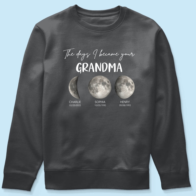 The Days I Became A Grandma Custom Grandkids Birth Moon Phase - Personalized Shirt - Mother's Day Gift For Grandma